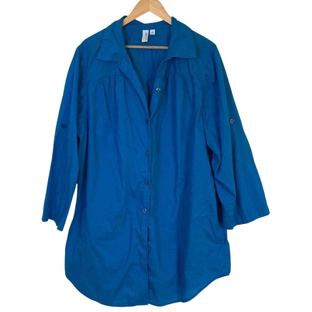 Swim365 Womens Oversized‎ Button Front Blue Coverup Shirt Size 22/24 Cotton